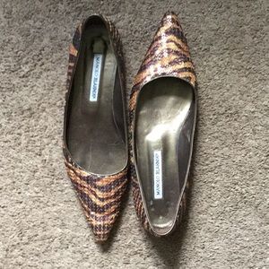 Manolo Blahnik Animal Print Sequin Flats,Size 40.5